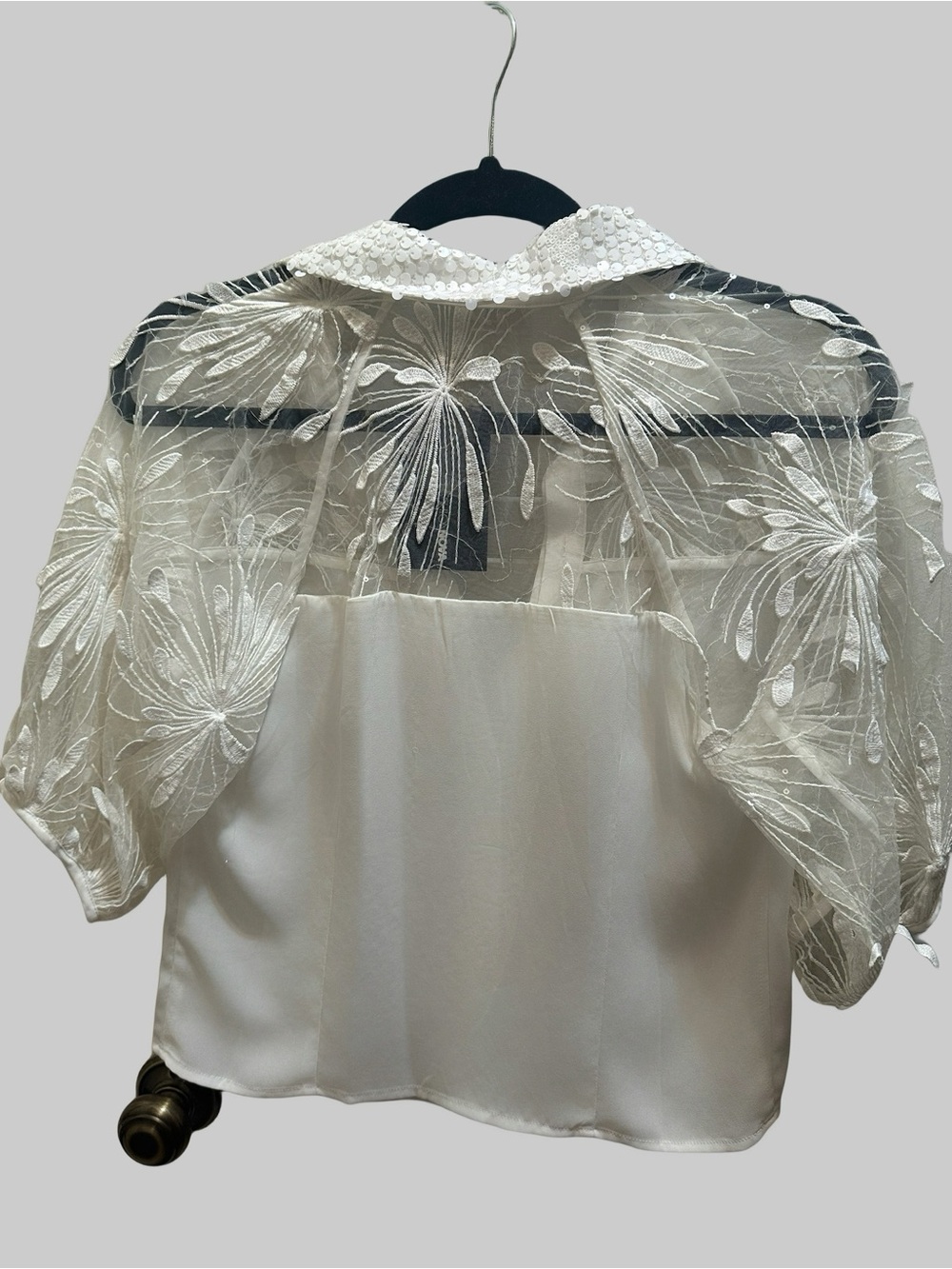 Fashion Nova Ivory Sheer Lace Yoke Button-Down Top - Picture 2 of 3